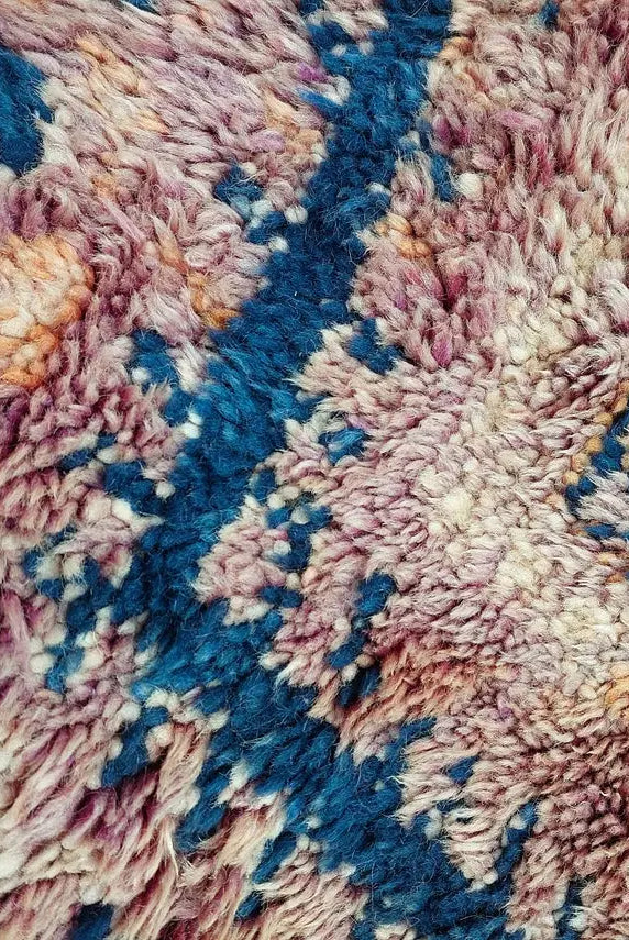Moroccan Berber Carpet 1950s Wool Rug: Handknotted Beni Mtir, Blue Boho Vintage, Eclectic Pattern Decor MoroccanBazzArts