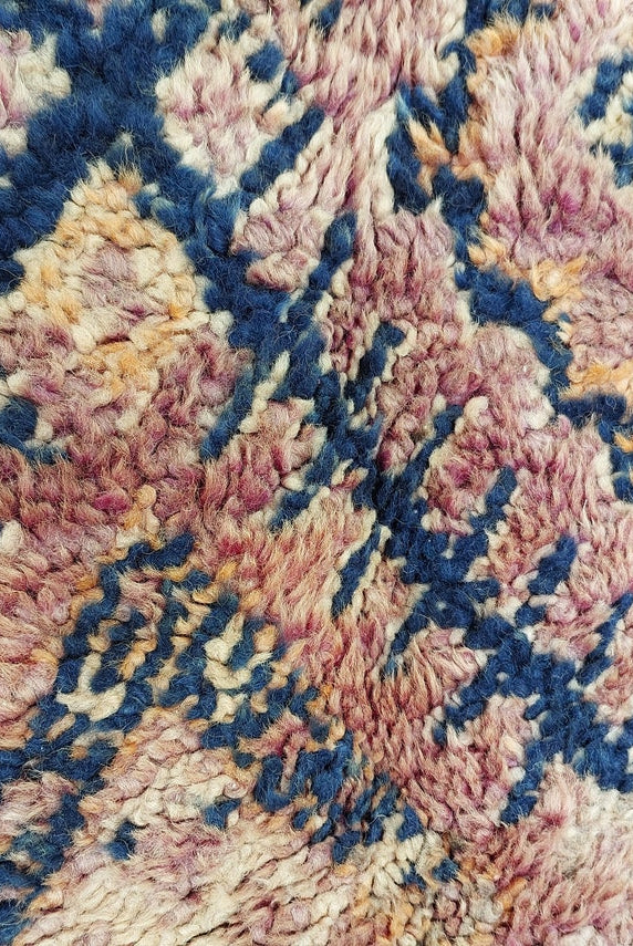 Moroccan Berber Carpet 1950s Wool Rug: Handknotted Beni Mtir, Blue Boho Vintage, Eclectic Pattern Decor MoroccanBazzArts