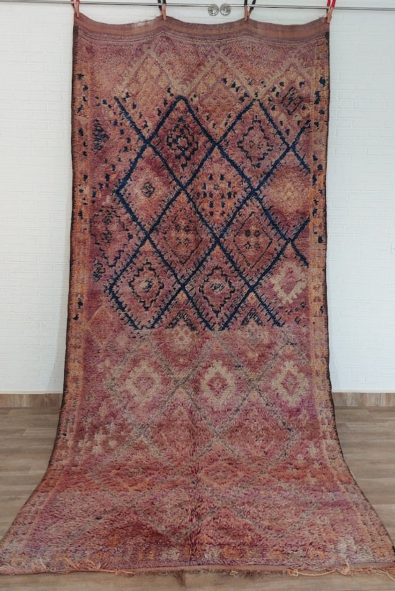 Moroccan Berber Carpet 1950s Wool Rug: Handknotted Beni Mtir, Blue Boho Vintage, Eclectic Pattern Decor MoroccanBazzArts