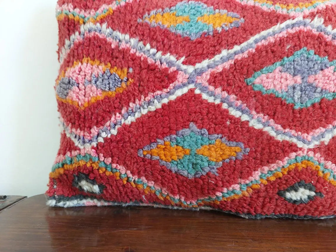 Beautiful Vintage Original Talsint Cushiom Double Sided, Handmade Moroccan Pillow , Wool Cushion 23"/13" MoroccanBazzArts