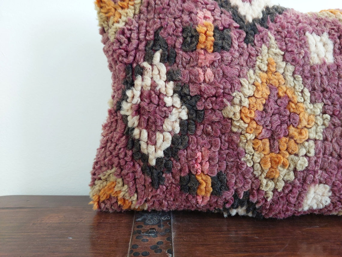 Vintage Berber Lumbar Cushion - Handmade From Ait Bouichaouen Tribe - Morocco 12"X31" MoroccanBazzArts