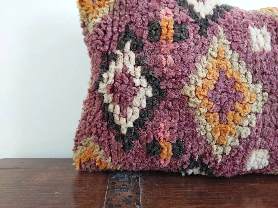 Vintage Berber Lumbar Cushion - Handmade From Ait Bouichaouen Tribe - Morocco 12"X31" MoroccanBazzArts