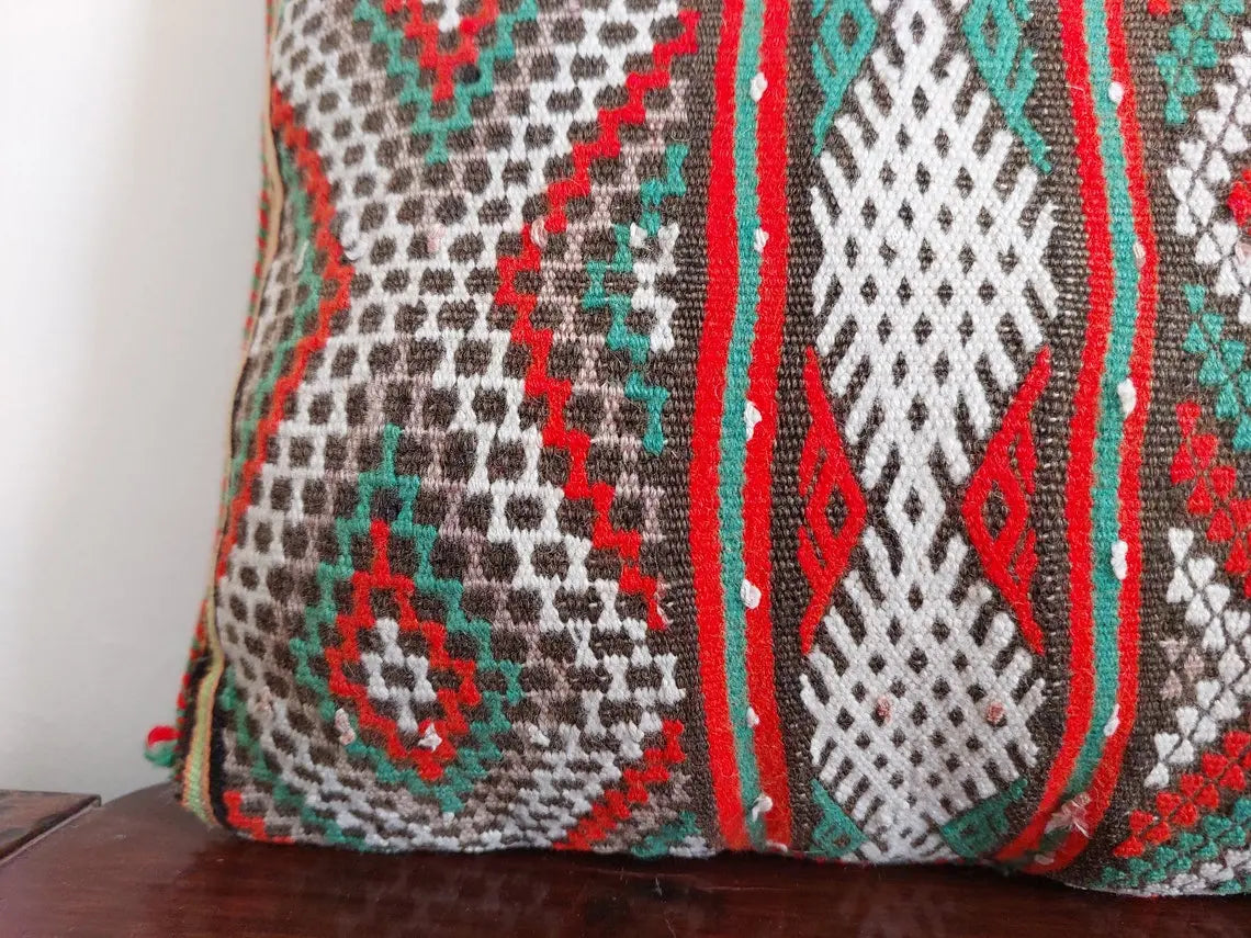Vintage Beni Ourain Pillow - Moroccan Pillow - Handmade Cushion - Berber Pillow Case 12"X22" MoroccanBazzArts
