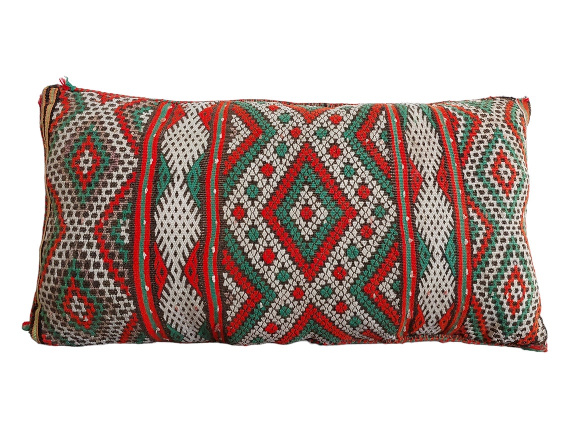 Vintage Beni Ourain Pillow - Moroccan Pillow - Handmade Cushion - Berber Pillow Case 12"X22" MoroccanBazzArts