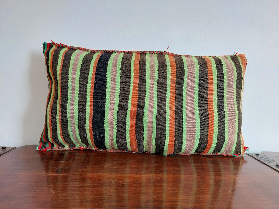 Vintage Beni Ourain Pillow - Moroccan Pillow - Handmade Cushion - Berber Pillow Case 12"X22" MoroccanBazzArts