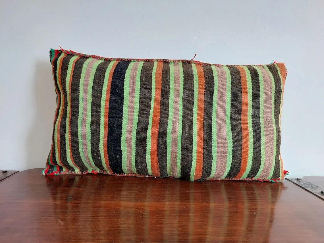 Vintage Beni Ourain Pillow - Moroccan Pillow - Handmade Cushion - Berber Pillow Case 12"X22" MoroccanBazzArts