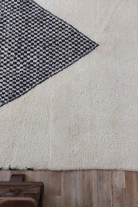 Luxury Moroccan Carpet; Beni Mrirt Rug With Plush Pile , Neutral Berber Rug , Checkered Design For Stylish Living Spaces MoroccanBazzArts