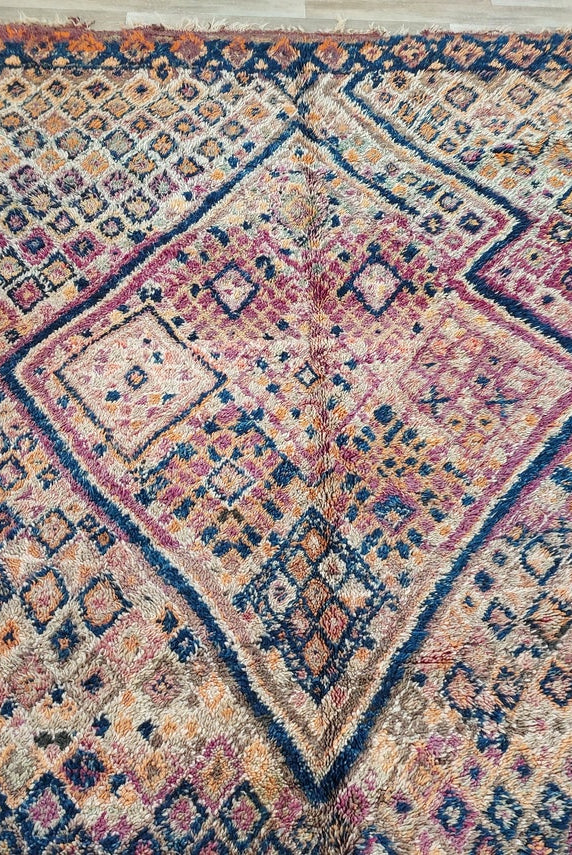 Moroccan Wool Rug Oversized 6.6x13.1 Ft: Handwoven Geometric Pattern, Magenta Accent Carpet MoroccanBazzArts