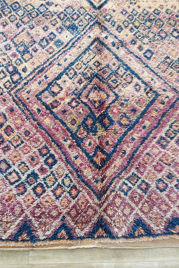 Moroccan Wool Rug Oversized 6.6x13.1 Ft: Handwoven Geometric Pattern, Magenta Accent Carpet MoroccanBazzArts