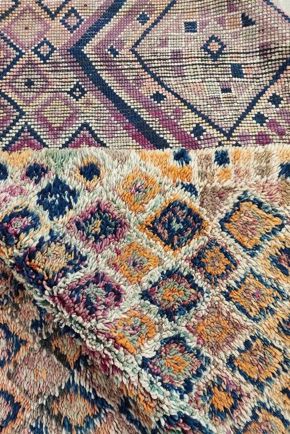 Moroccan Wool Rug Oversized 6.6x13.1 Ft: Handwoven Geometric Pattern, Magenta Accent Carpet MoroccanBazzArts