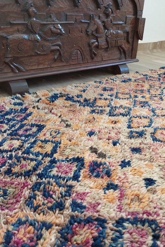 Moroccan Wool Rug Oversized 6.6x13.1 Ft: Handwoven Geometric Pattern, Magenta Accent Carpet MoroccanBazzArts