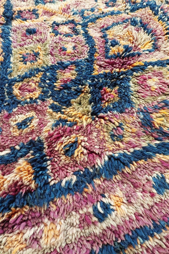 Moroccan Wool Rug Oversized 6.6x13.1 Ft: Handwoven Geometric Pattern, Magenta Accent Carpet MoroccanBazzArts