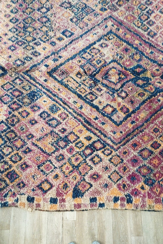 Moroccan Wool Rug Oversized 6.6x13.1 Ft: Handwoven Geometric Pattern, Magenta Accent Carpet MoroccanBazzArts