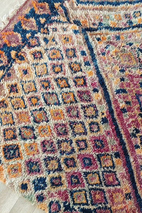 Moroccan Wool Rug Oversized 6.6x13.1 Ft: Handwoven Geometric Pattern, Magenta Accent Carpet MoroccanBazzArts