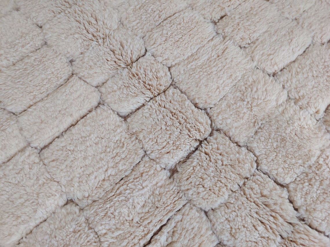 Authentic Moroccan Beni Mrirt Rug: Hand-knotted Neutral Berber Rug For Bohemian Home Decor MoroccanBazzArts