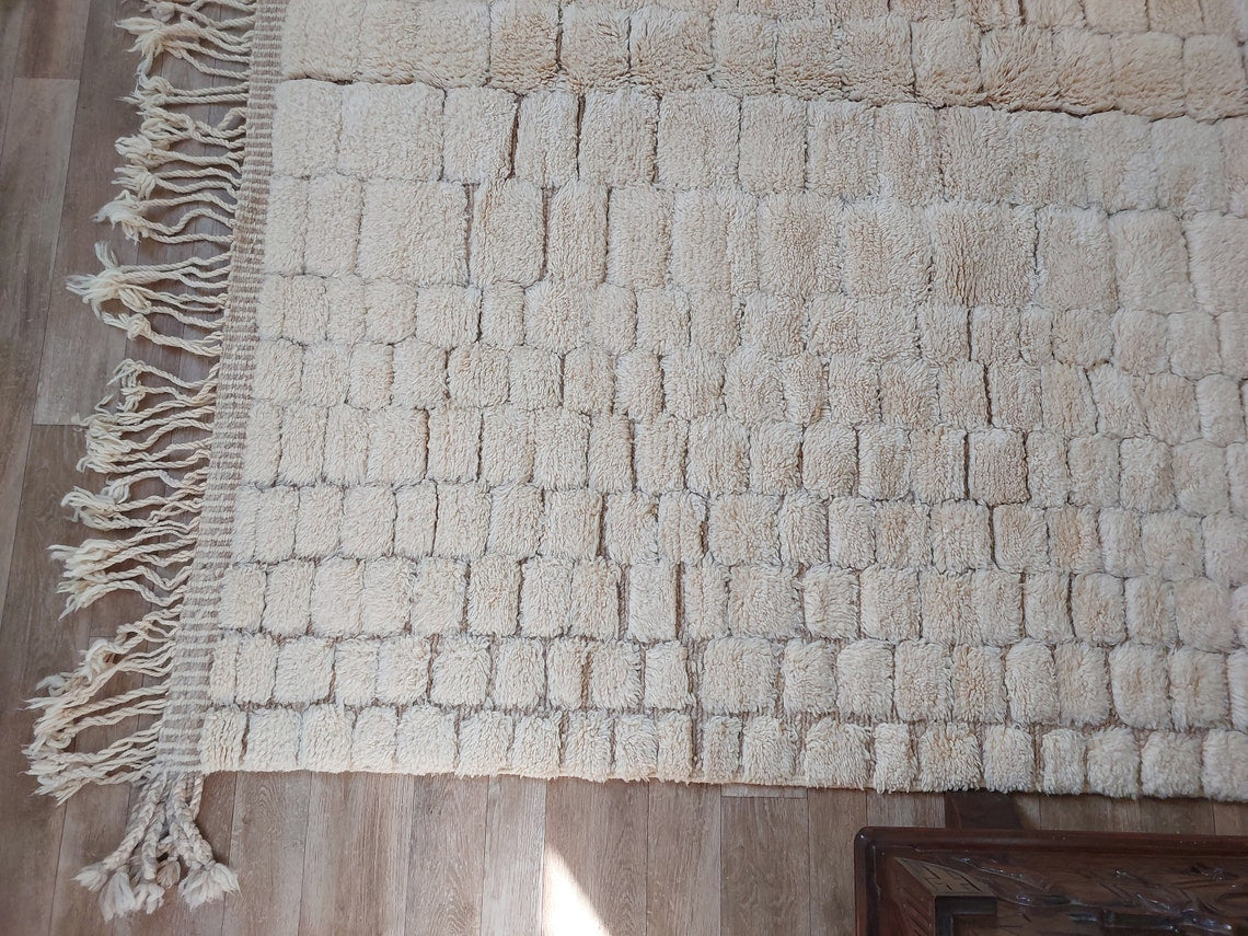 Authentic Moroccan Beni Mrirt Rug: Hand-knotted Neutral Berber Rug For Bohemian Home Decor MoroccanBazzArts