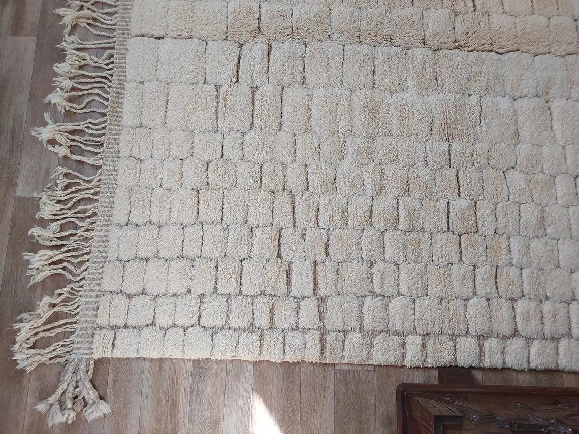 Authentic Moroccan Beni Mrirt Rug: Hand-knotted Neutral Berber Rug For Bohemian Home Decor MoroccanBazzArts