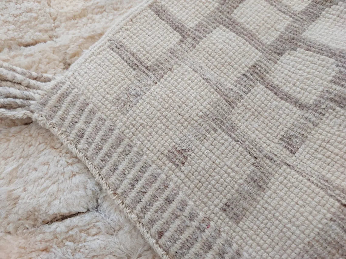 Authentic Moroccan Beni Mrirt Rug: Hand-knotted Neutral Berber Rug For Bohemian Home Decor MoroccanBazzArts