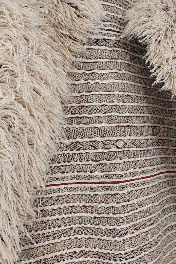 Beni Ourain Blanket Wool: Vintage Moroccan Handira, Authentic Berber Tribal Textile, Tassel Decor MoroccanBazzArts