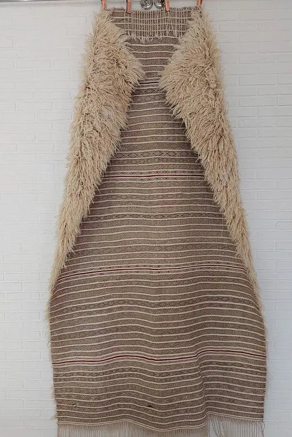 Beni Ourain Blanket Wool: Vintage Moroccan Handira, Authentic Berber Tribal Textile, Tassel Decor MoroccanBazzArts