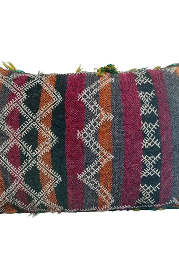 Vintage Moroccan Pillow - Handmade Cushion - Handwoven Berber Pillow Case - Kilim Pillow - Bohemian Style 35x62 Cm MoroccanBazzArts