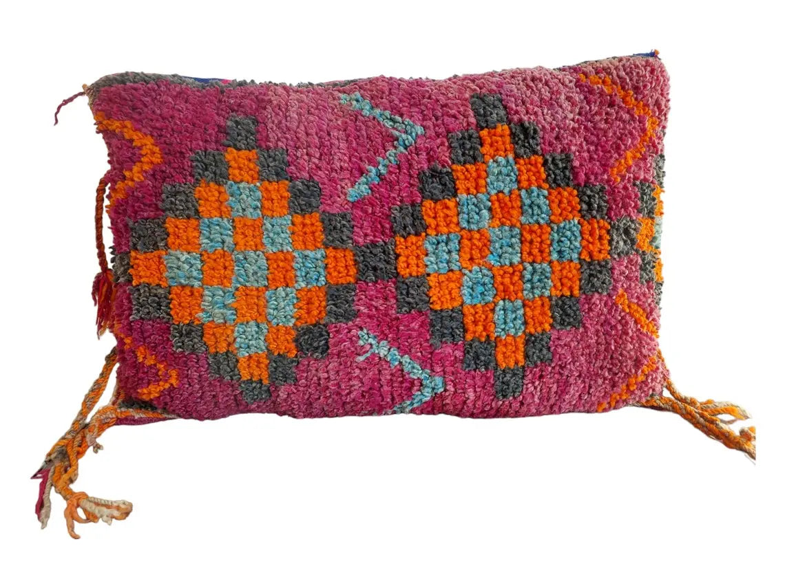 Original Vintage Ait Bou Ichaouen Cushion - Double Sided Wool Pillow - Tribal Cushion - Moroccan Pillow Case - Handmade Talsint Pillow. MoroccanBazzArts