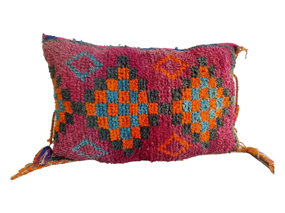 Original Vintage Ait Bou Ichaouen Cushion - Double Sided Wool Pillow - Tribal Cushion - Moroccan Pillow Case - Handmade Talsint Pillow. MoroccanBazzArts