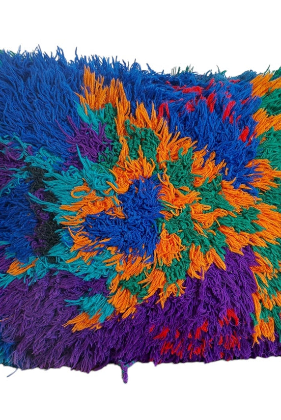 Vintage Ait Bou Ichaouen Cushion - Double Sided Cotton Boho Pillow - Tribal Cushion - Pillow Case - Handmade Boucherouite Pillow MoroccanBazzArts