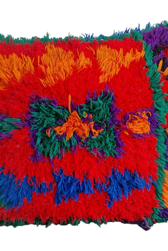 Vintage Ait Bou Ichaouen Cushion - Double Sided Cotton Boho Pillow - Tribal Cushion - Pillow Case - Handmade Boucherouite Pillow MoroccanBazzArts