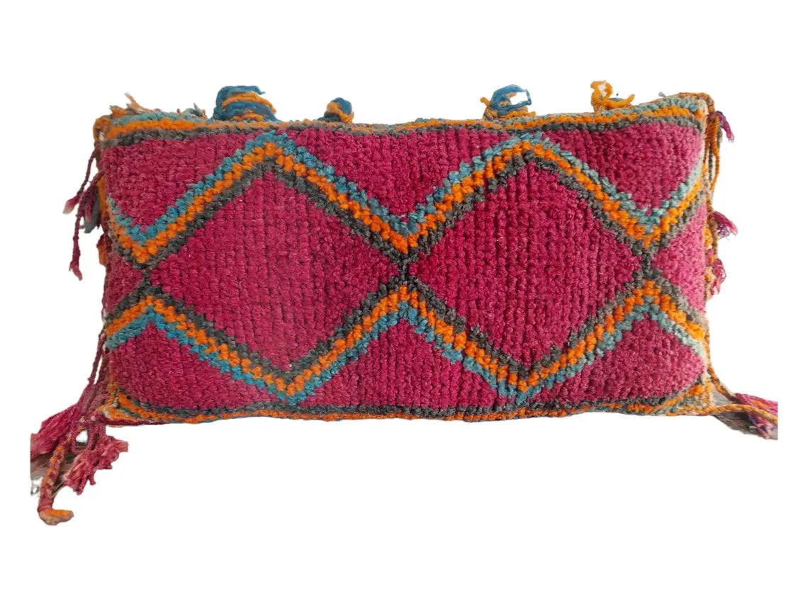 Original Vintage Ait Bou Ichaouen Cushion - Double Sided Wool Pillow - Tribal Cushion - Moroccan Pillow Case - Handmade Talsint Pillow. MoroccanBazzArts