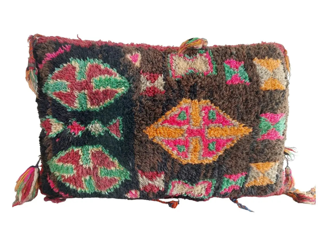 Original Vintage Ait Bou Ichaouen Cushion - Double Sided Wool Pillow - Tribal Cushion - Moroccan Pillow Case - Handmade Talsint Pillow. MoroccanBazzArts