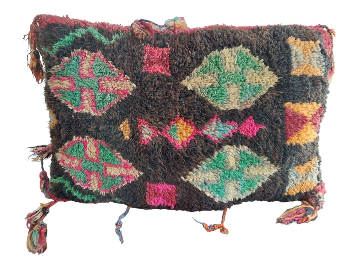 Original Vintage Ait Bou Ichaouen Cushion - Double Sided Wool Pillow - Tribal Cushion - Moroccan Pillow Case - Handmade Talsint Pillow. MoroccanBazzArts