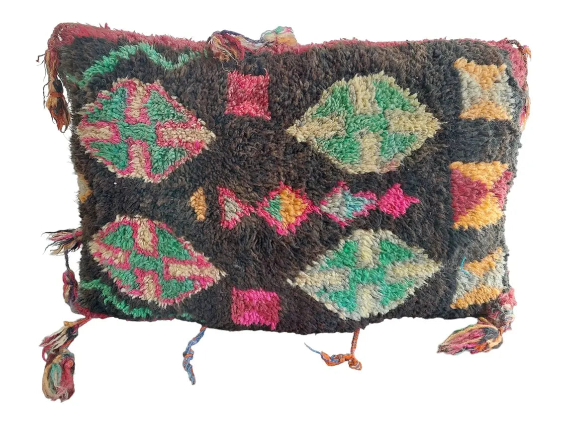 Original Vintage Ait Bou Ichaouen Cushion - Double Sided Wool Pillow - Tribal Cushion - Moroccan Pillow Case - Handmade Talsint Pillow. MoroccanBazzArts