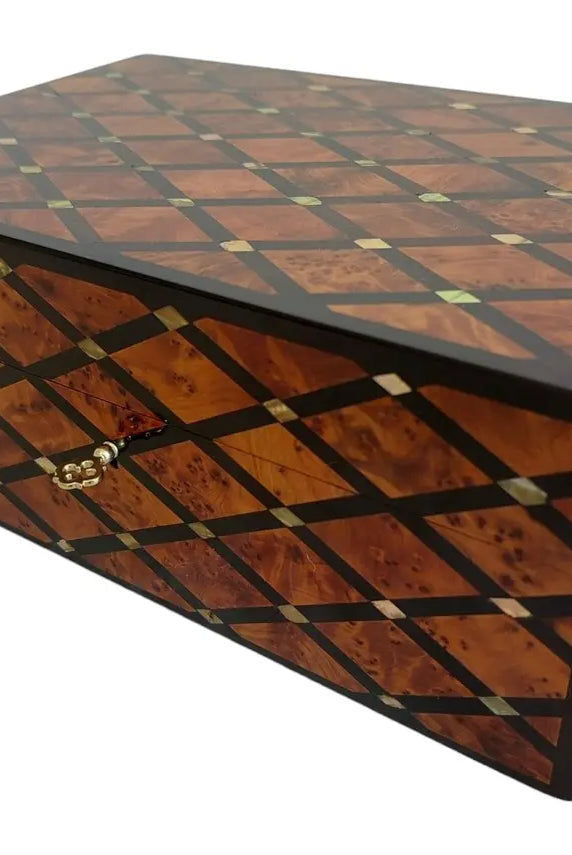 Handcrafted Moroccan Thuya Wood Large Lockable Jewelry Chest - Unique Engraved Treasure Box Gift MoroccanBazzArts