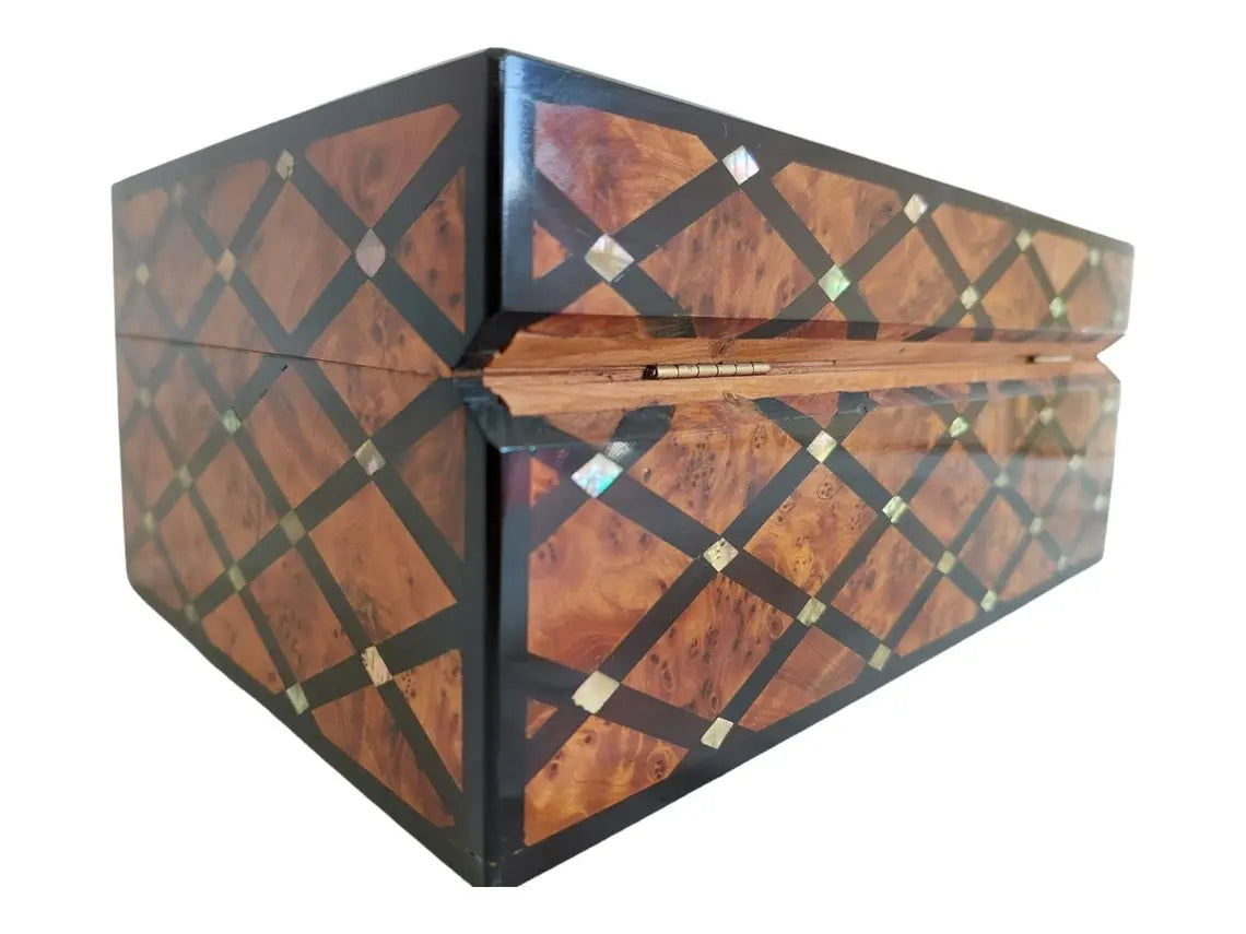 Handcrafted Moroccan Thuya Wood Large Lockable Jewelry Chest - Unique Engraved Treasure Box Gift MoroccanBazzArts