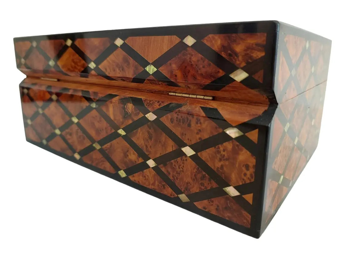 Handcrafted Moroccan Thuya Wood Large Lockable Jewelry Chest - Unique Engraved Treasure Box Gift MoroccanBazzArts