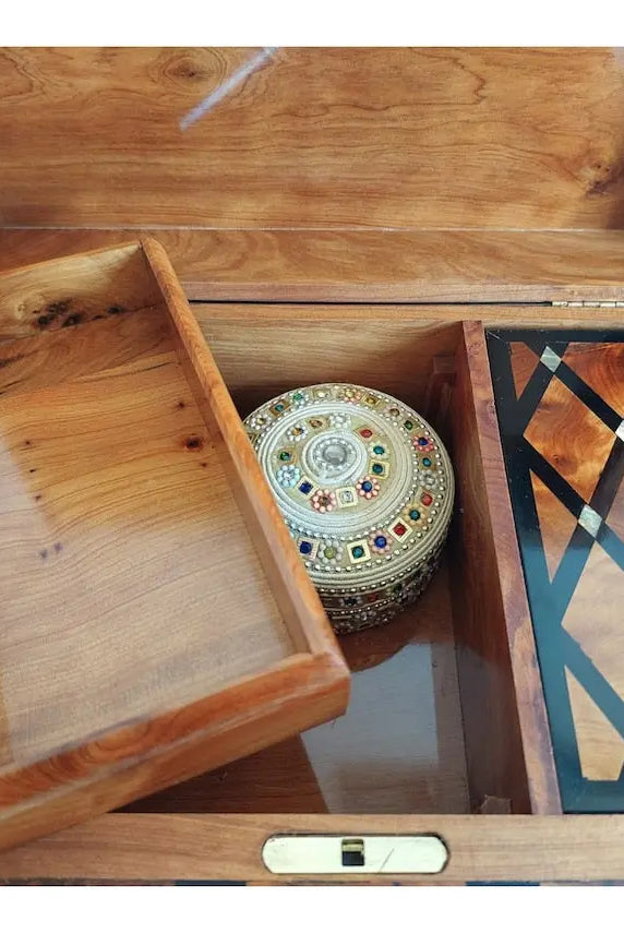 Handcrafted Moroccan Thuya Wood Large Lockable Jewelry Chest - Unique Engraved Treasure Box Gift MoroccanBazzArts