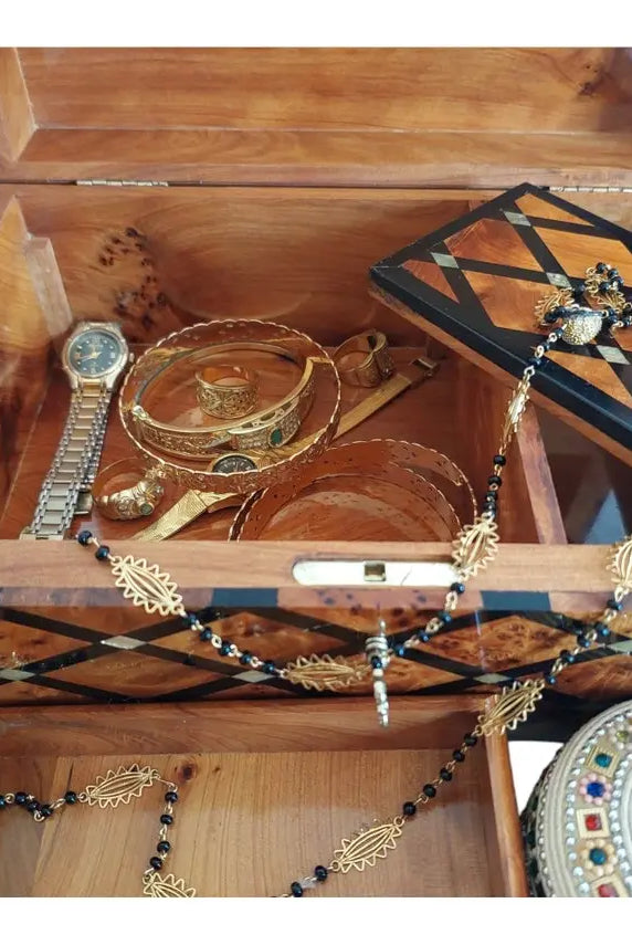 Handcrafted Moroccan Thuya Wood Large Lockable Jewelry Chest - Unique Engraved Treasure Box Gift MoroccanBazzArts