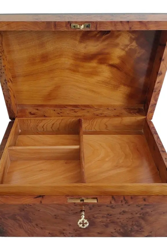 Handcrafted Moroccan Thuya Wood Jewelry Chest - Large Lockable Treasure Box, Unique Engraved Gift MoroccanBazzArts
