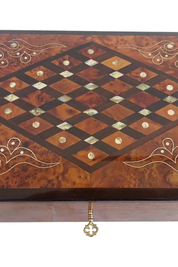 Handcrafted Moroccan Thuya Wood Jewelry Chest - Large Lockable Treasure Box, Unique Engraved Gift MoroccanBazzArts