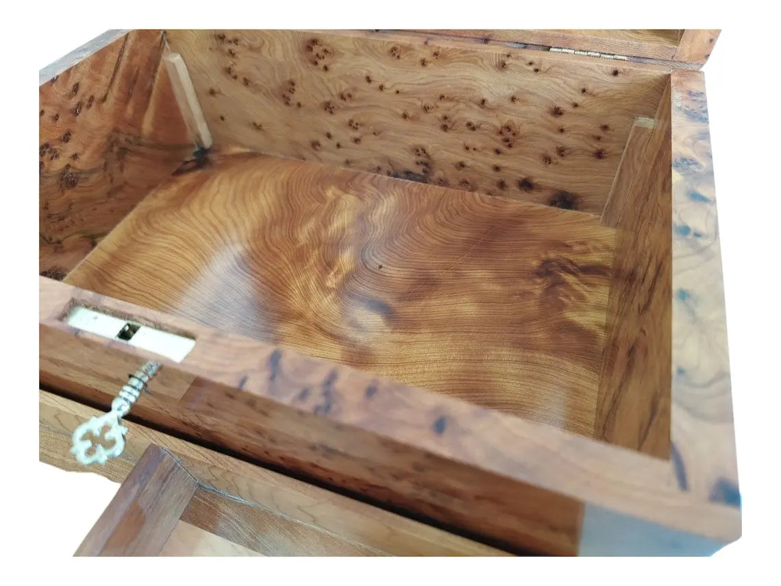Handcrafted Moroccan Thuya Wood Jewelry Chest - Large Lockable Treasure Box, Unique Engraved Gift MoroccanBazzArts