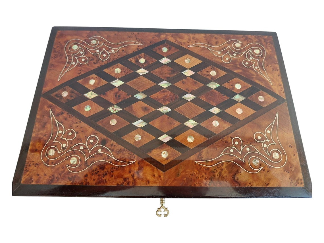 Handcrafted Moroccan Thuya Wood Jewelry Chest - Large Lockable Treasure Box, Unique Engraved Gift MoroccanBazzArts