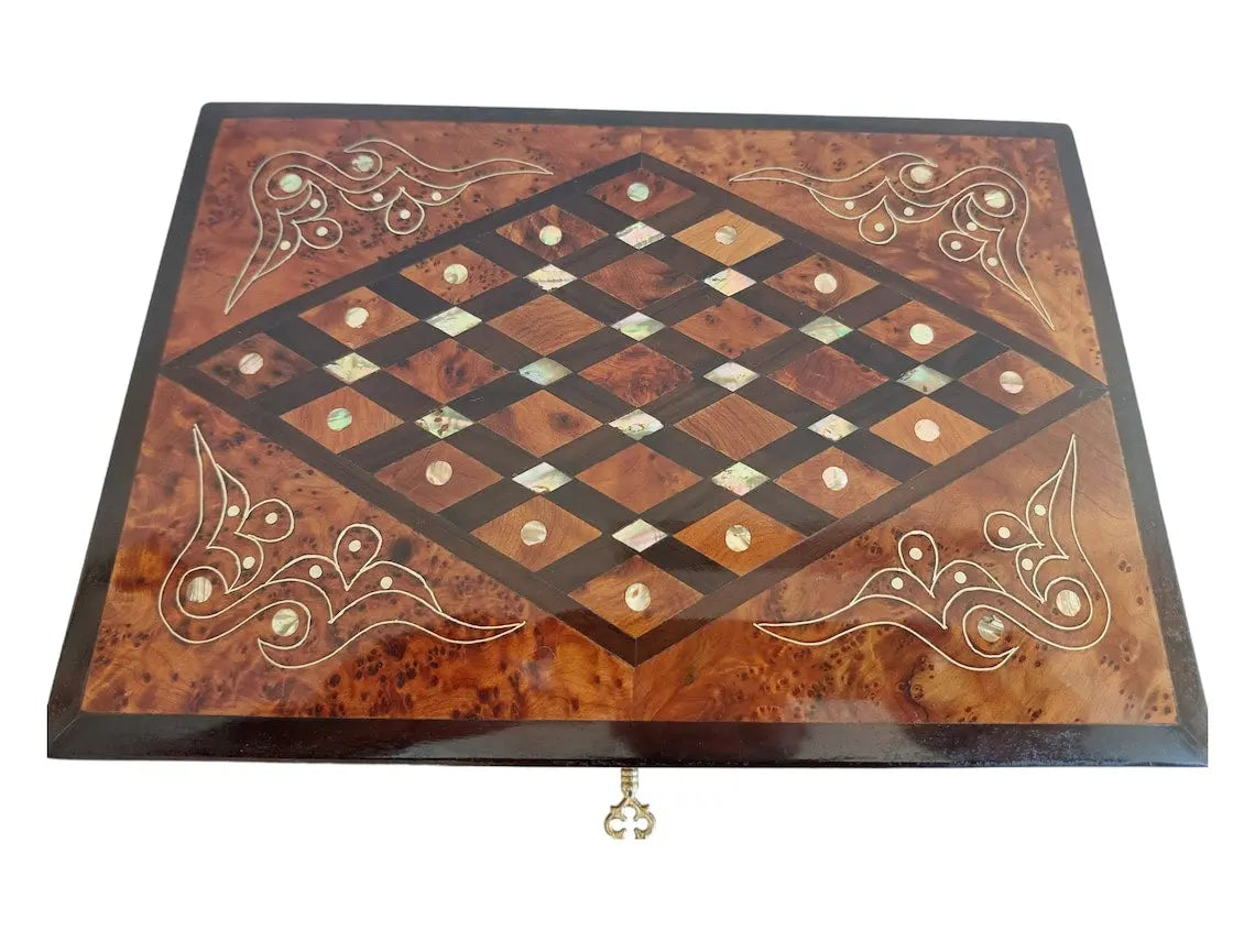 Handcrafted Moroccan Thuya Wood Jewelry Chest - Large Lockable Treasure Box, Unique Engraved Gift MoroccanBazzArts