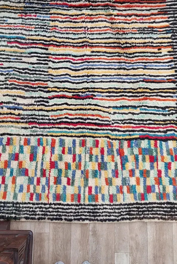 Moroccan Beni Mrirt Wool Rug: Oversized Handwoven Plush Colorful Carpet MoroccanBazzArts