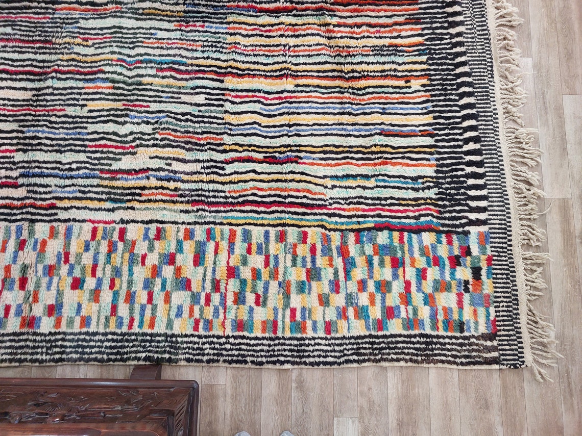 Moroccan Beni Mrirt Wool Rug: Oversized Handwoven Plush Colorful Carpet MoroccanBazzArts