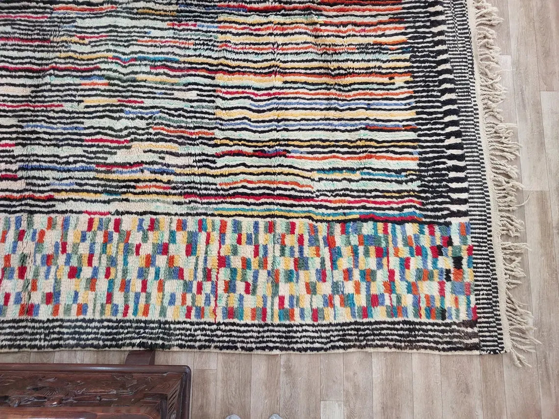Moroccan Beni Mrirt Wool Rug: Oversized Handwoven Plush Colorful Carpet MoroccanBazzArts