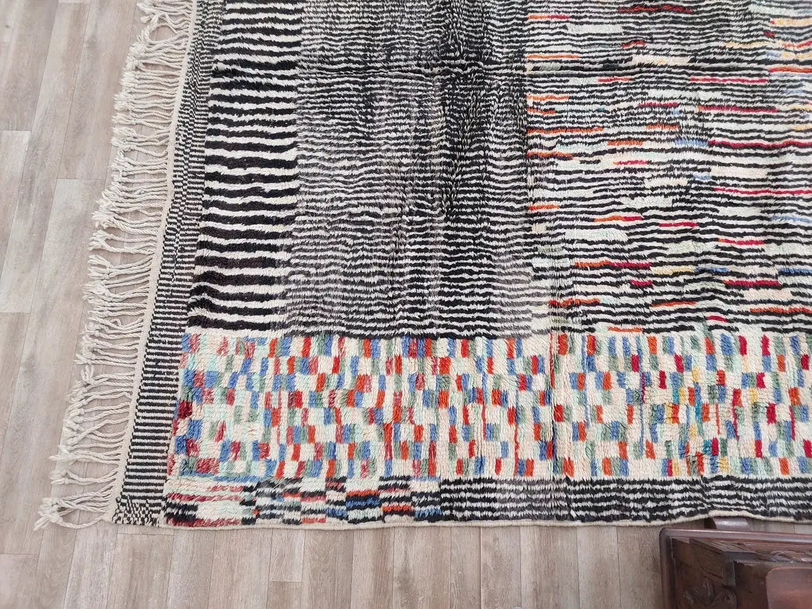 Moroccan Beni Mrirt Wool Rug: Oversized Handwoven Plush Colorful Carpet MoroccanBazzArts