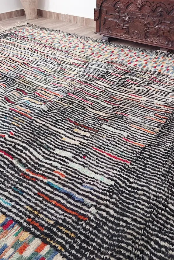Moroccan Beni Mrirt Wool Rug: Oversized Handwoven Plush Colorful Carpet MoroccanBazzArts