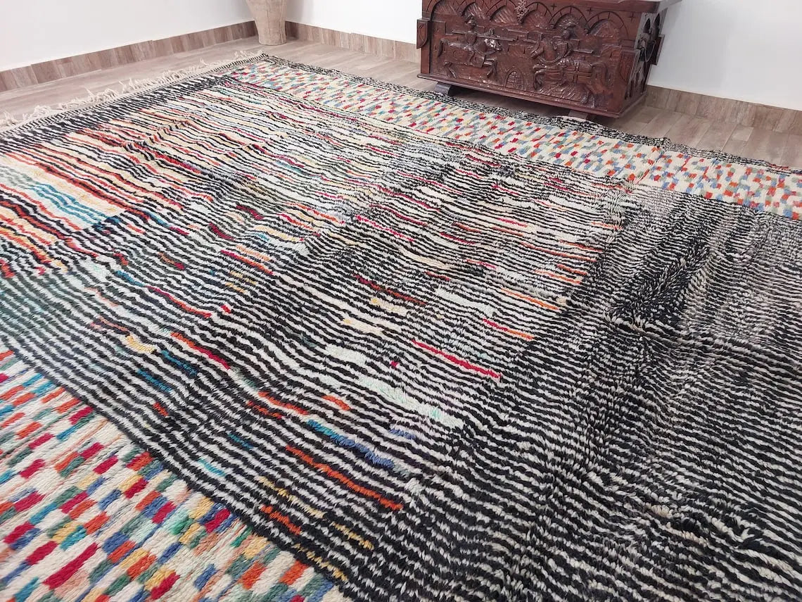 Moroccan Beni Mrirt Wool Rug: Oversized Handwoven Plush Colorful Carpet MoroccanBazzArts