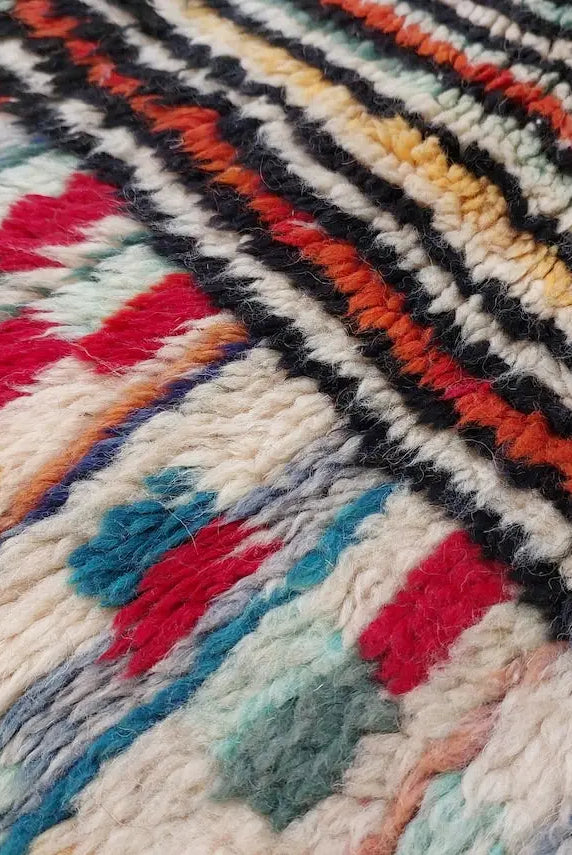 Moroccan Beni Mrirt Wool Rug: Oversized Handwoven Plush Colorful Carpet MoroccanBazzArts